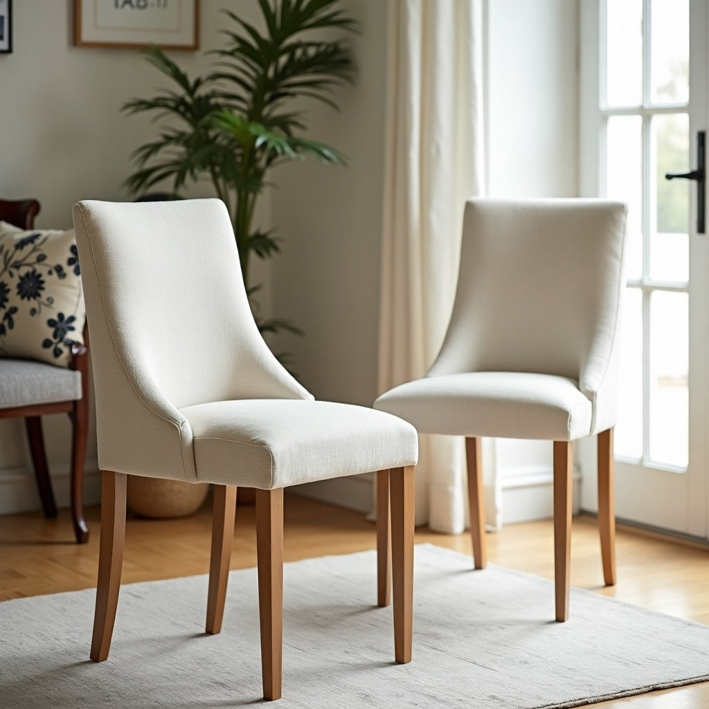 Calder Set of 2 Chenille Dining Chairs – Light Natural detail 5 – Aurum De London