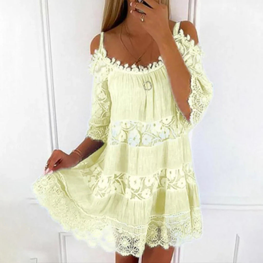 lined summer mini dress with crochet lace and embroidery – Aurum De London