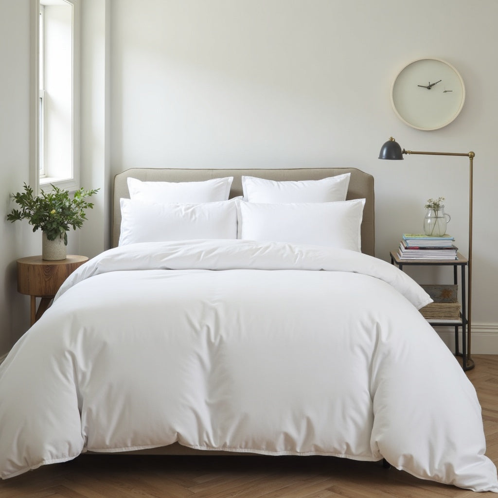 Marlow Satin Stripe 200 Thread Count Duvet Cover – White detail 5 – Aurum De London