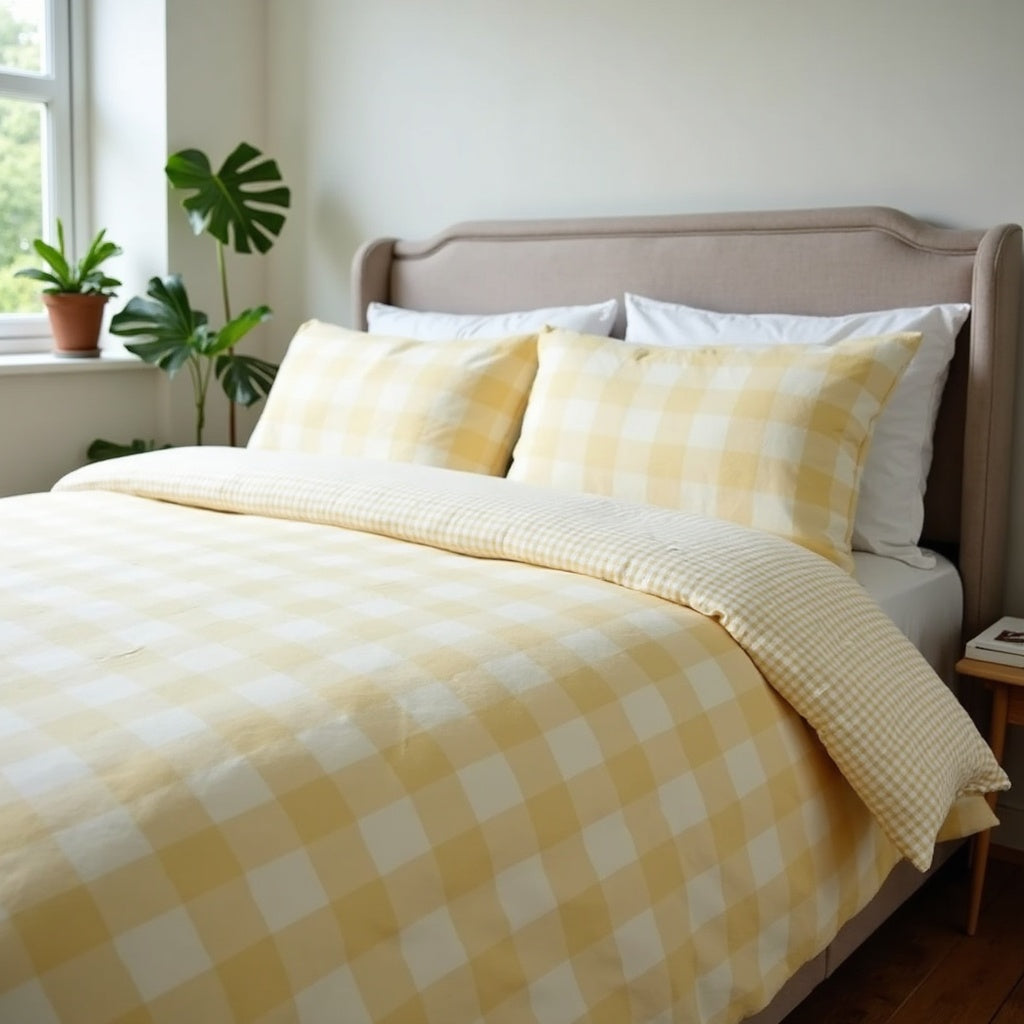Wren Reversible Check Cotton Duvet Cover Set – Multicoloured detail 5 – Aurum De London