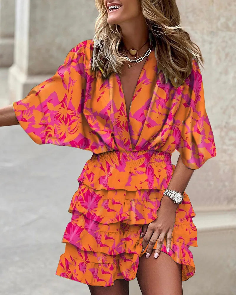 floral print tiered wrap dress – view 3 – Aurum De London