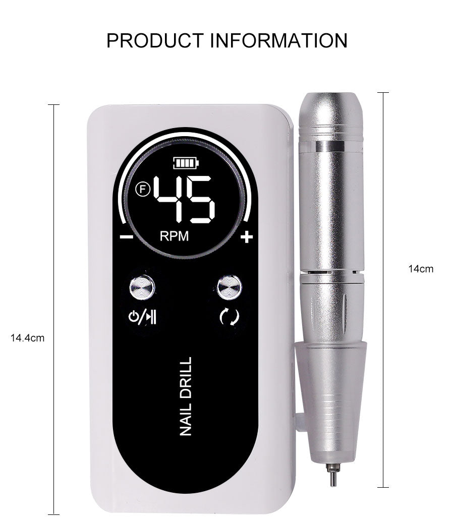 rechargeable electric nail drill, 45,000 rpm – view 3 – Aurum De London