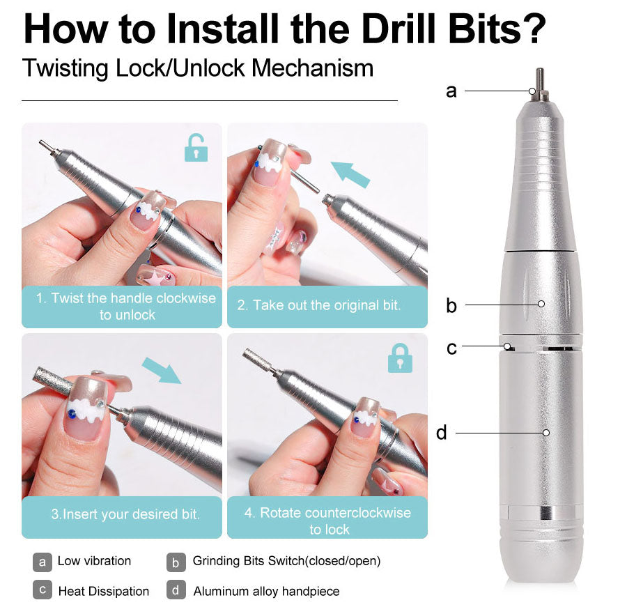 rechargeable electric nail drill, 45,000 rpm – view 8 – Aurum De London