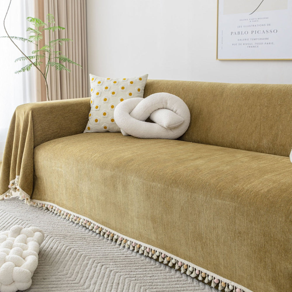pet-friendly herringbone tassel sofa cover – view 4 – Aurum De London