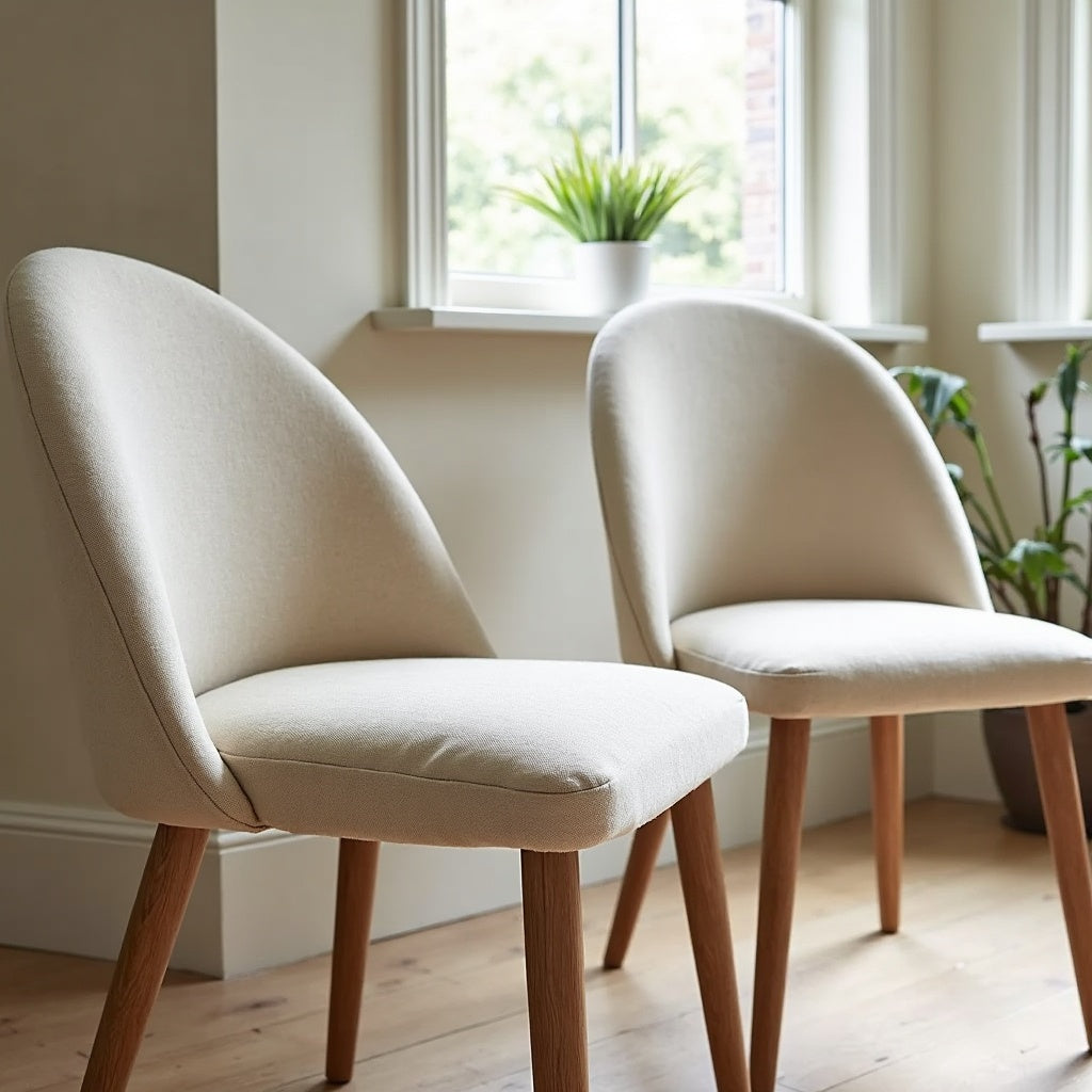 Braemar Set of 2 Chenille Dining Chairs – Natural detail 5 – Aurum De London