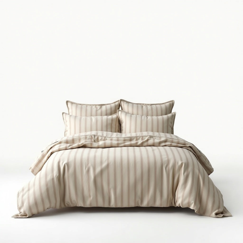 Elmsworth Yarn Dyed Stripe Duvet Cover Set – Natural – Aurum De London