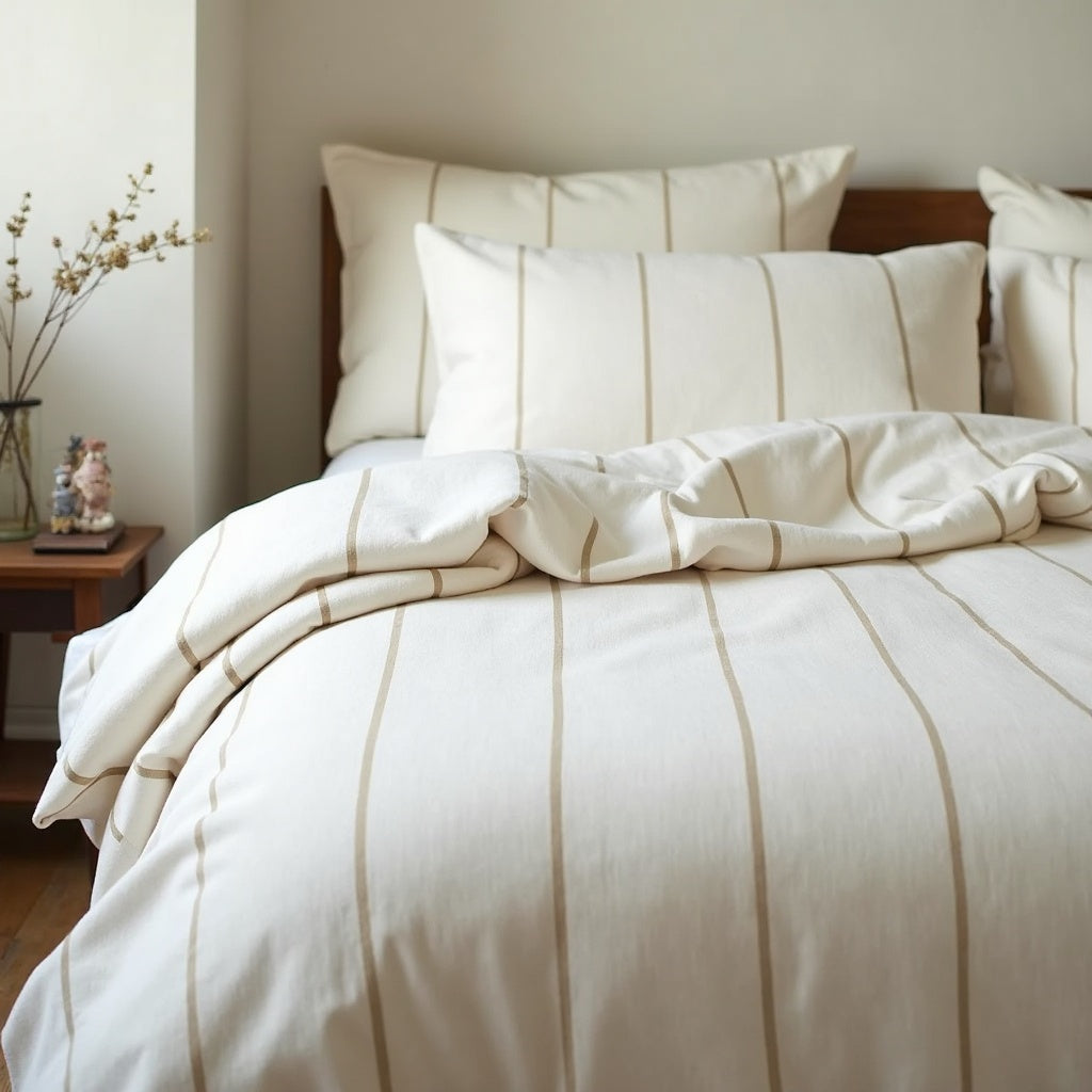 Elmsworth Yarn Dyed Stripe Duvet Cover Set – Natural detail 5 – Aurum De London