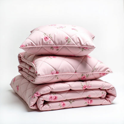 Fairholme Quilted Rose Cushion and Bedspread Set – Pink – Aurum De London
