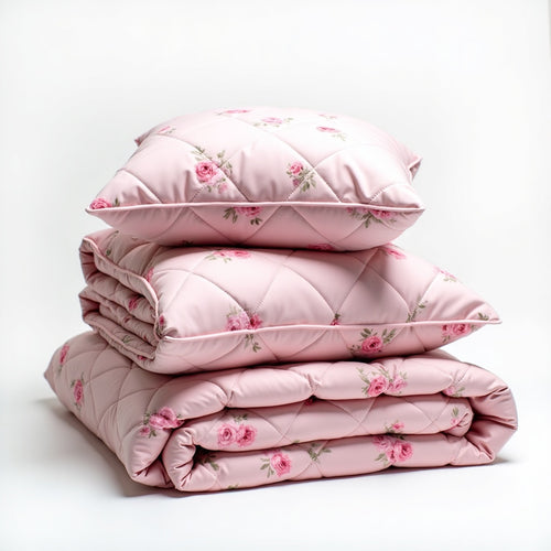 Fairholme Quilted Rose Cushion and Bedspread Set – Pink – Aurum De London