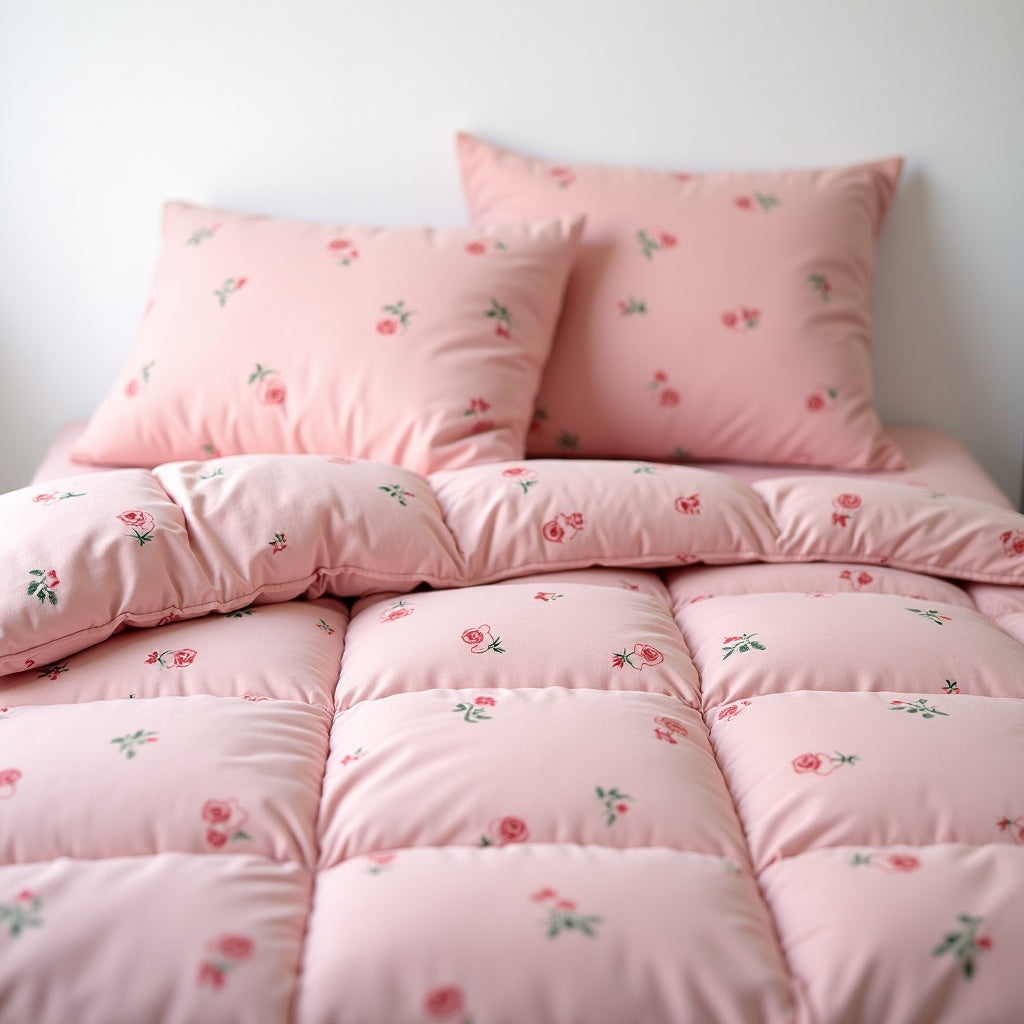 Fairholme Quilted Rose Cushion and Bedspread Set – Pink detail 2 – Aurum De London