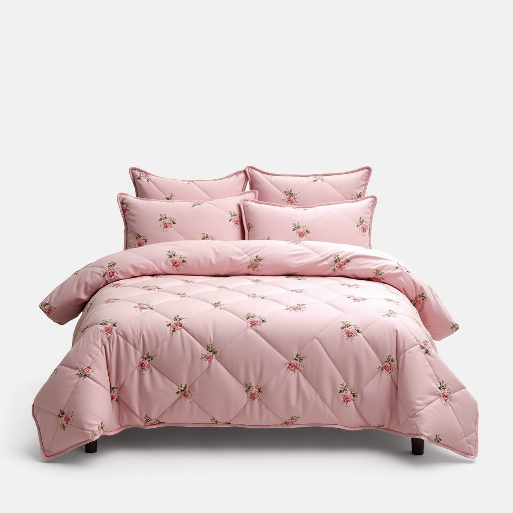 Fairholme Quilted Rose Cushion and Bedspread Set – Pink detail 3 – Aurum De London