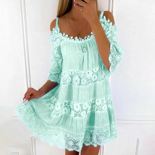 lined summer mini dress with crochet lace and embroidery – Aurum De London