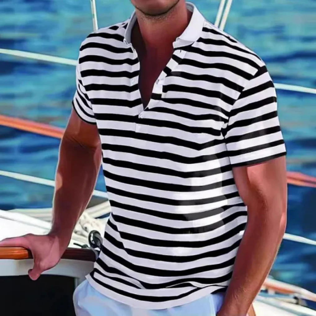 men's retro striped pique polo shirt – view 2 – Aurum De London