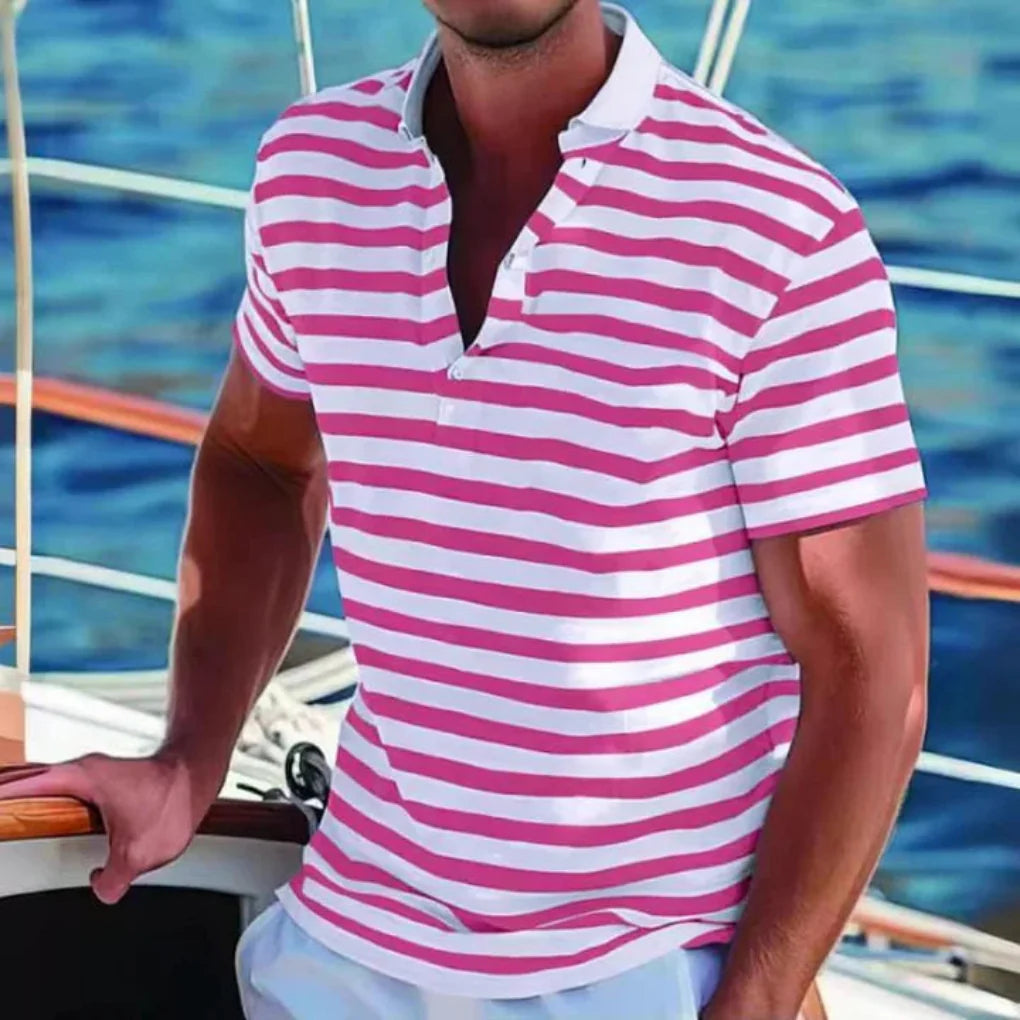 men's retro striped pique polo shirt – view 3 – Aurum De London