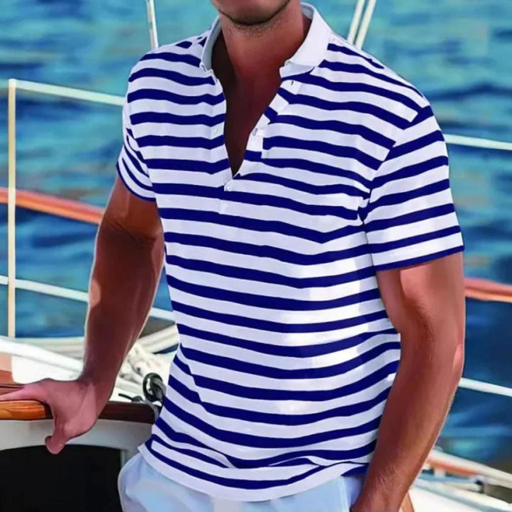 men's retro striped pique polo shirt – view 4 – Aurum De London