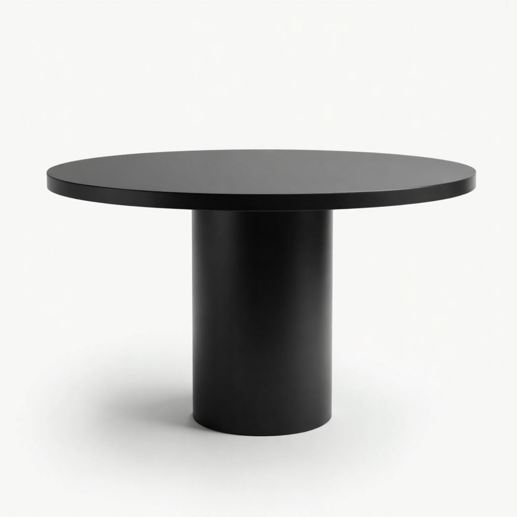 Pemberton Panelled Round Pedestal Dining Table – Black – Aurum De London