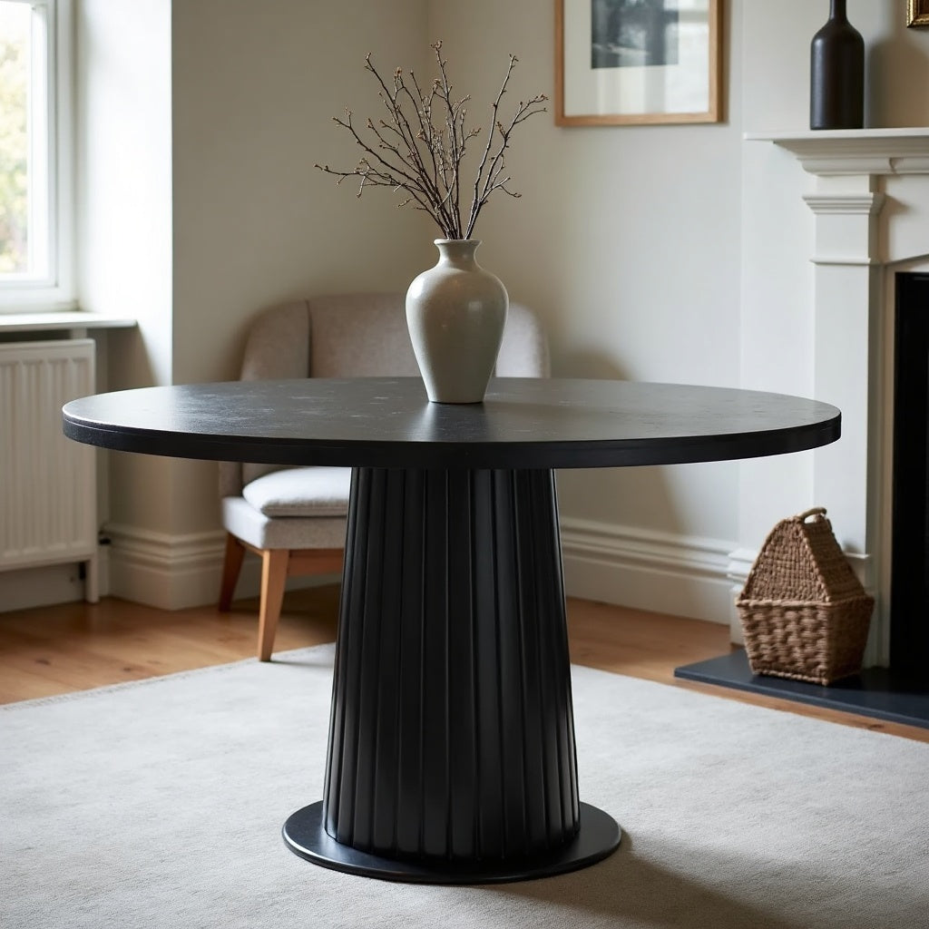 Pemberton Panelled Round Pedestal Dining Table – Black detail 5 – Aurum De London
