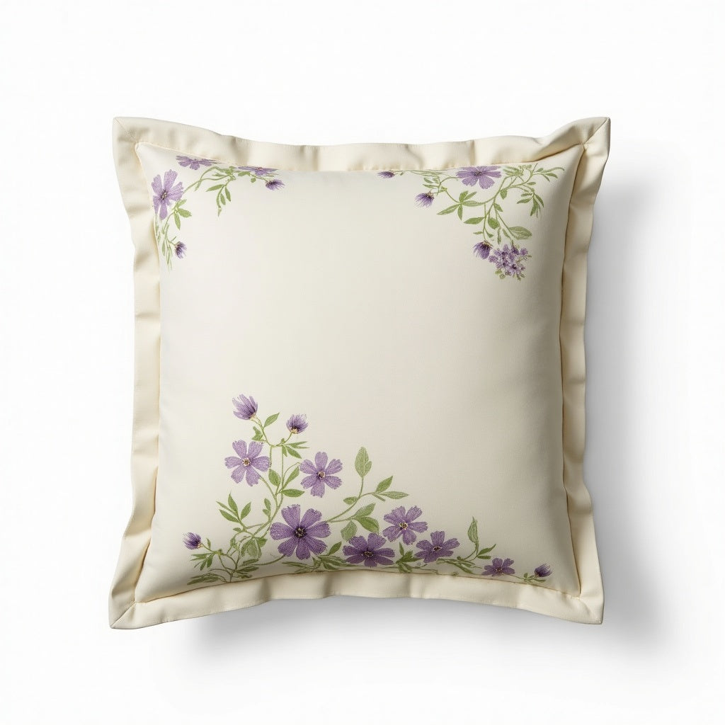 Pennington Box Pleat Cotton Cushion Cover – Purple and Green detail 4 – Aurum De London