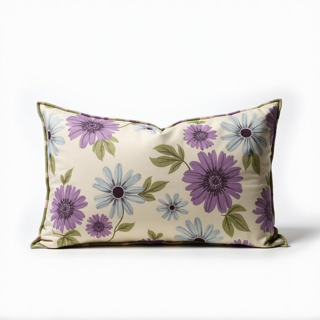 Pennington Box Pleat Cotton Sofa Cushion Cover – Purple and Green detail 4 – Aurum De London