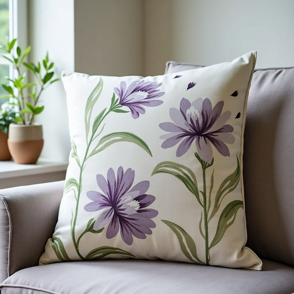 Pennington Box Pleat Cotton Sofa Cushion Cover – Purple and Green detail 5 – Aurum De London